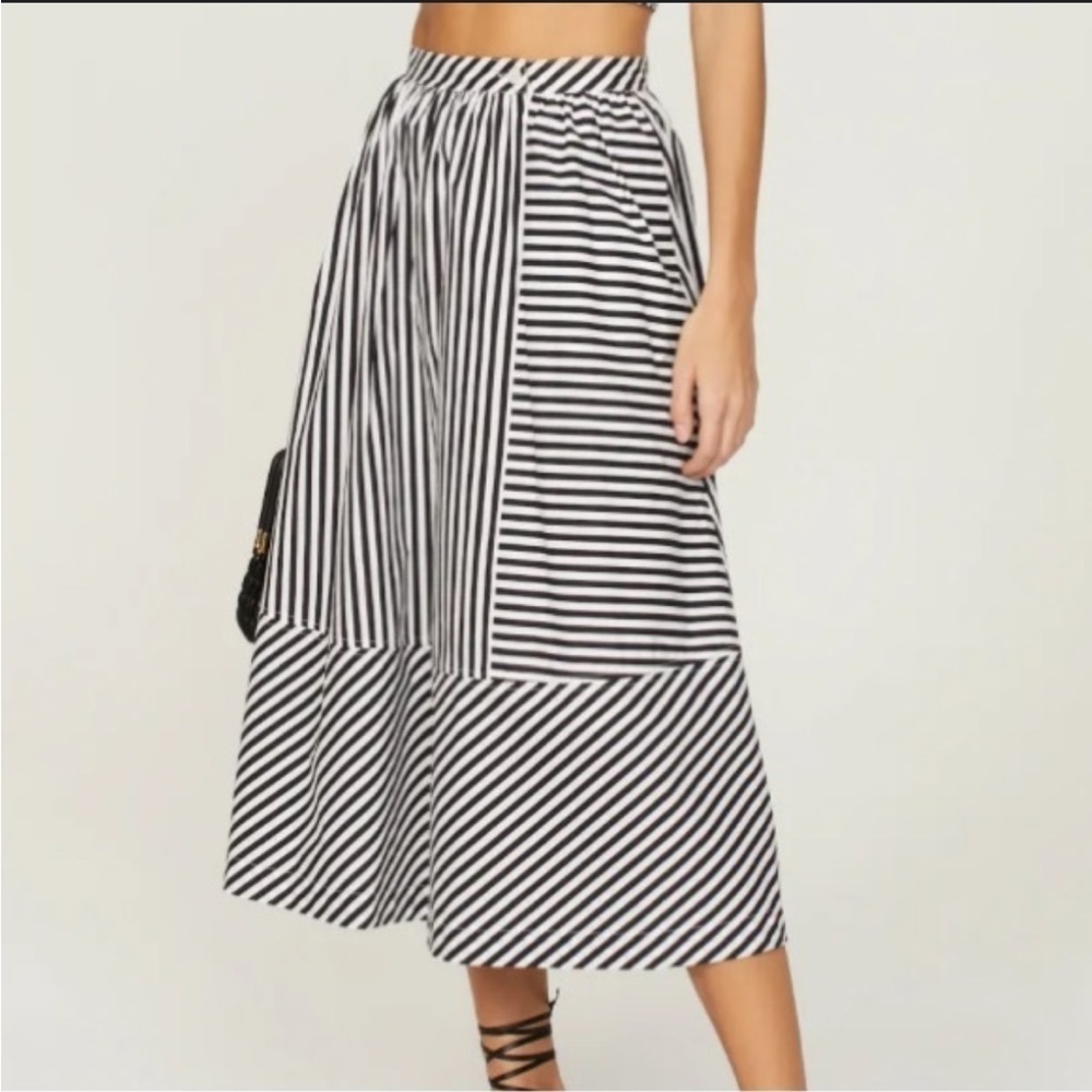 NWT! Toccin Stacey Stripe Midi Skirt 12 Beetlejuice Halloween Black and White
